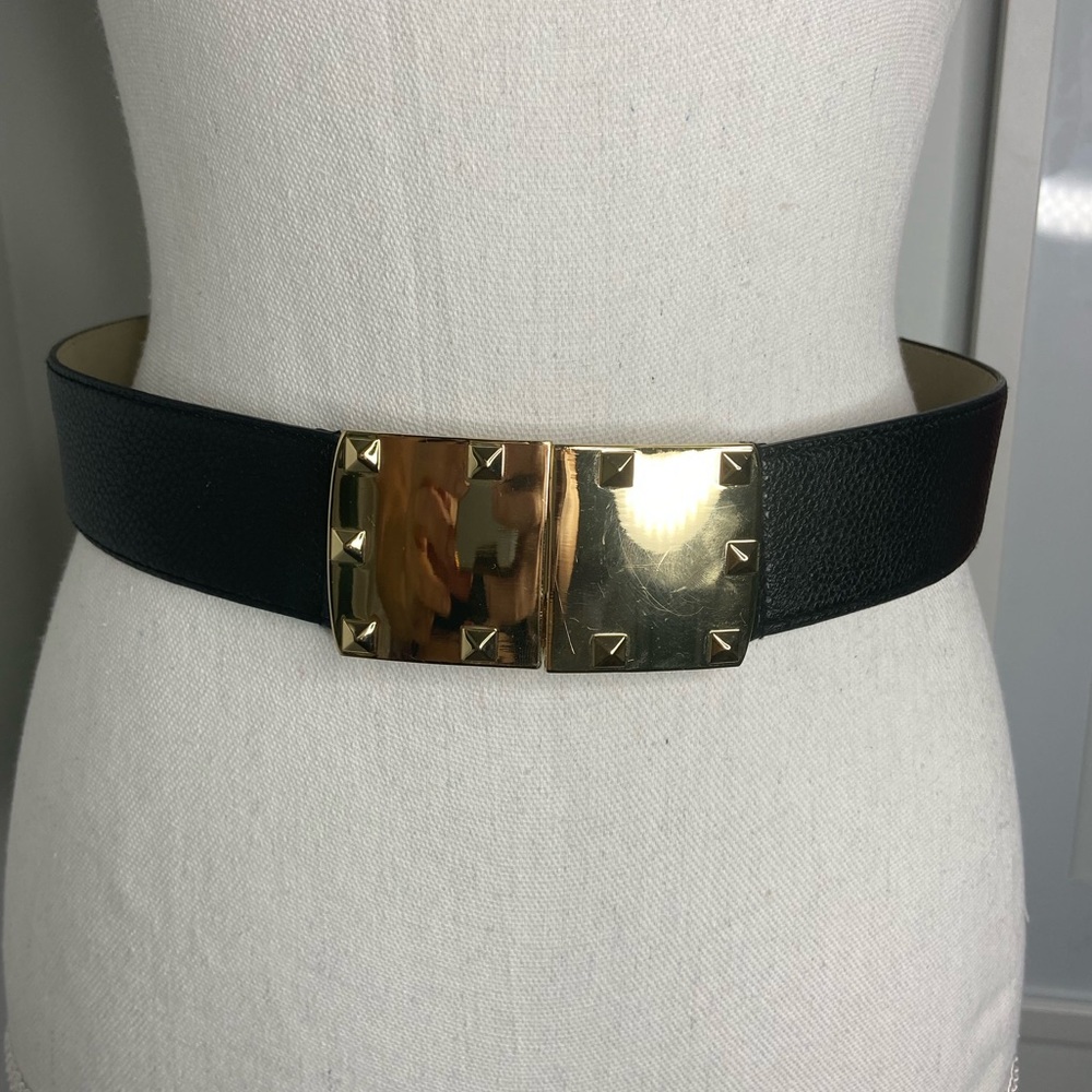 BCBG Gold Plated Buckle Waist Belt Black M